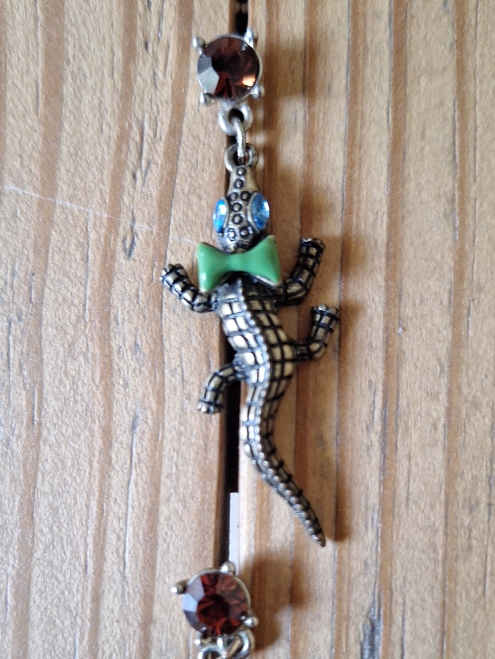 Betsy Johnsin Alligator Dangle Earrings with Green Bows and Blue Eyes - Picture 3 of 3